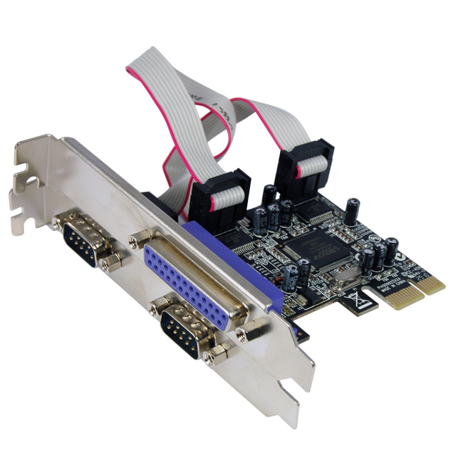 Placa PCIe 2 seriais RS232 (DB9M) + 1 paralela (DB25F) - Full 120mm