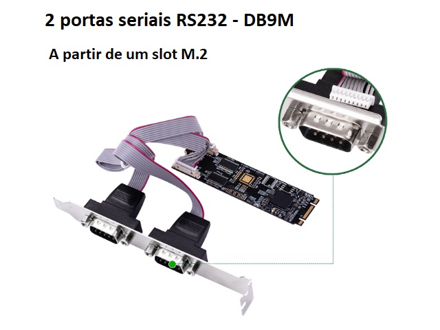 Placa M.2 com 2 seriais RS232 (DB9M)